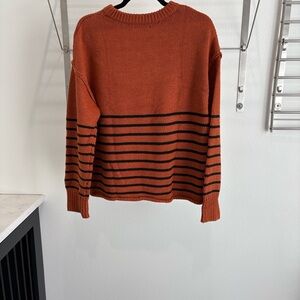 Rust and Black Striped Women's Crew Neck Sweater